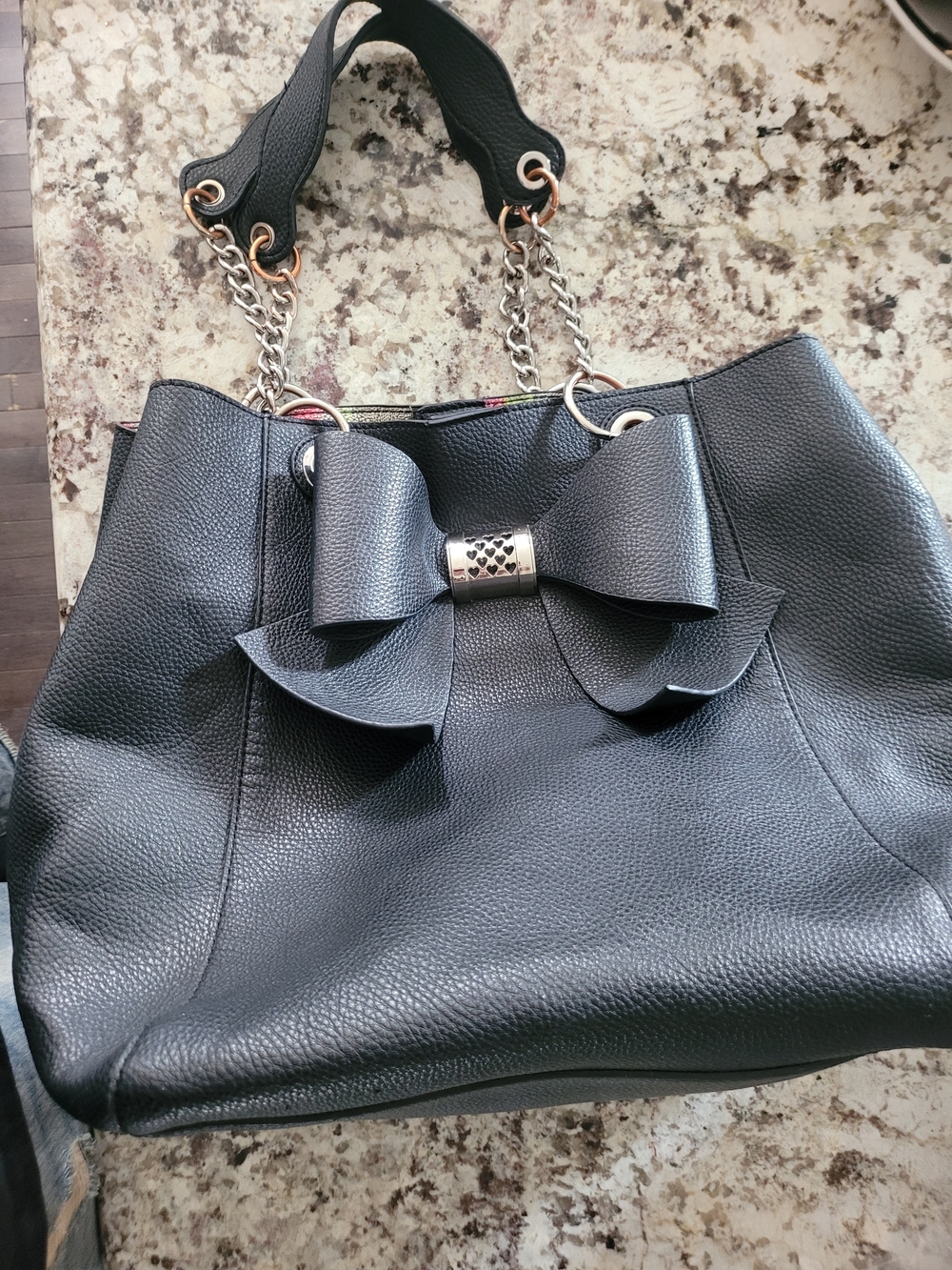 Betsey Johnson Black Bow Vegan Leather Tote Bag